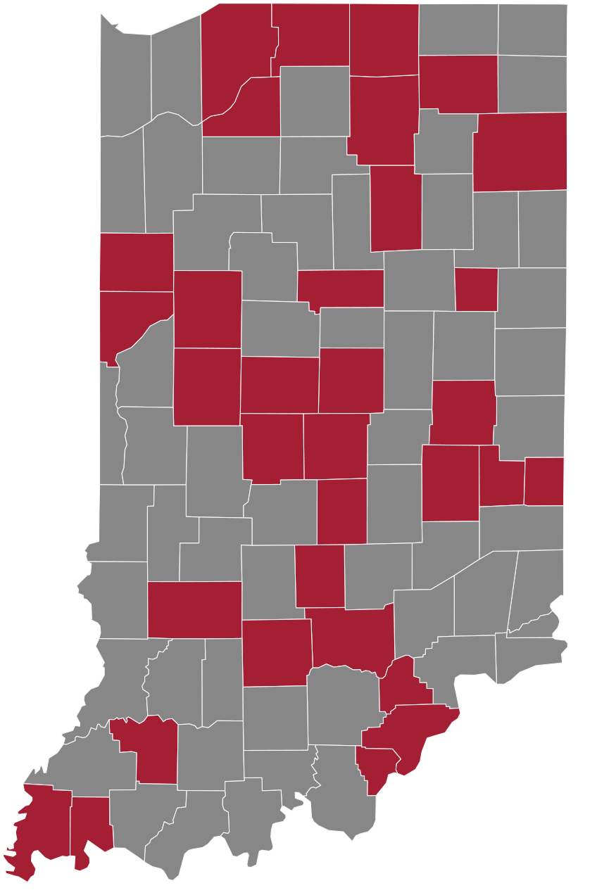 Counties Served in Indiana by the Center for Public Health Practice