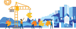 cartoon drawing of city's infrastructure